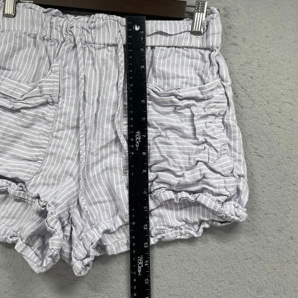 Madewell Shorts Women Medium Pull On Paperbag Waist Lavender White Striped Linen